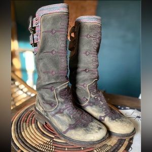 Free People Distressed Embroidered Boots size 6